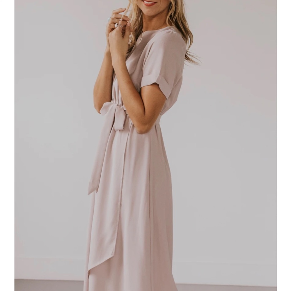 Cream dress with tie belt. Worn once, in great condition!